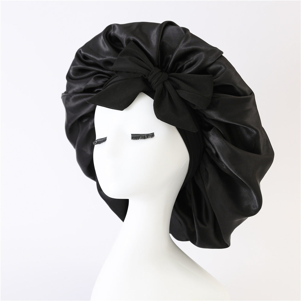 New Satin Queen Sleep Bonnet – Tie-On Night Cap for Wigs, Curls, Long & Wild Hair 0 enika193 Black
