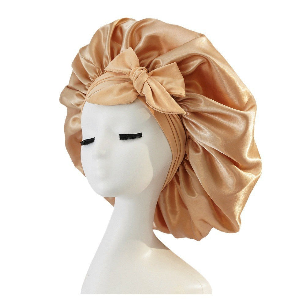New Satin Queen Sleep Bonnet – Tie-On Night Cap for Wigs, Curls, Long & Wild Hair 0 enika193 Gold