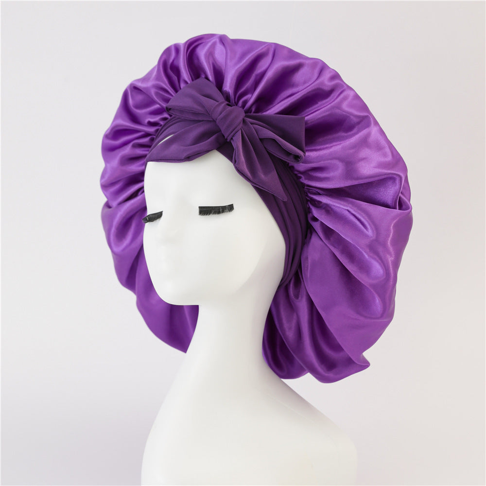 New Satin Queen Sleep Bonnet – Tie-On Night Cap for Wigs, Curls, Long & Wild Hair 0 enika193 Deep Purple
