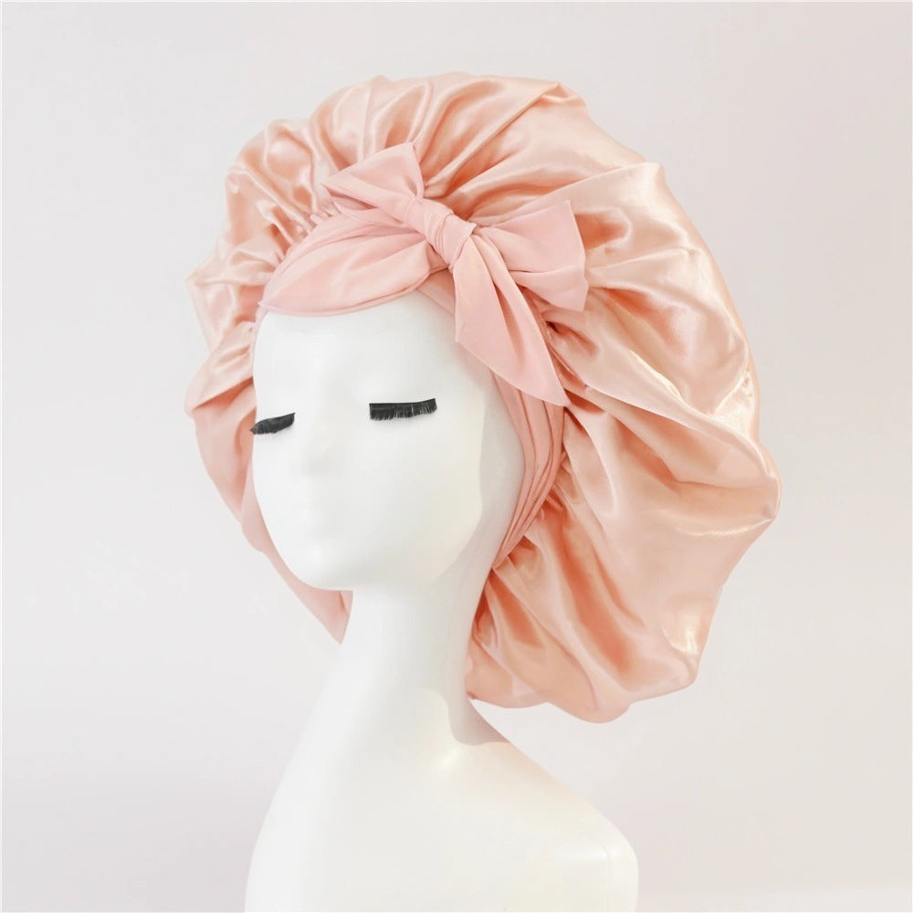 New Satin Queen Sleep Bonnet – Tie-On Night Cap for Wigs, Curls, Long & Wild Hair 0 enika193 Apricot
