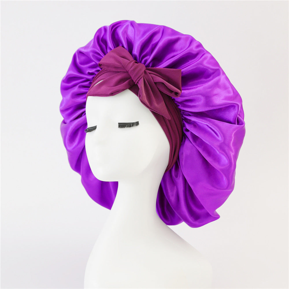 New Satin Queen Sleep Bonnet – Tie-On Night Cap for Wigs, Curls, Long & Wild Hair 0 enika193 Light Purple