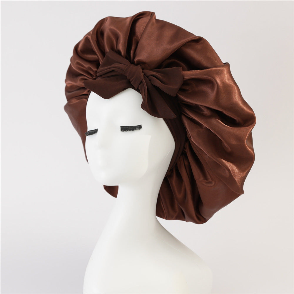 New Satin Queen Sleep Bonnet – Tie-On Night Cap for Wigs, Curls, Long & Wild Hair 0 enika193 Coffee