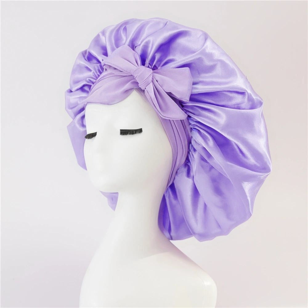 New Satin Queen Sleep Bonnet – Tie-On Night Cap for Wigs, Curls, Long & Wild Hair 0 enika193 New Purple