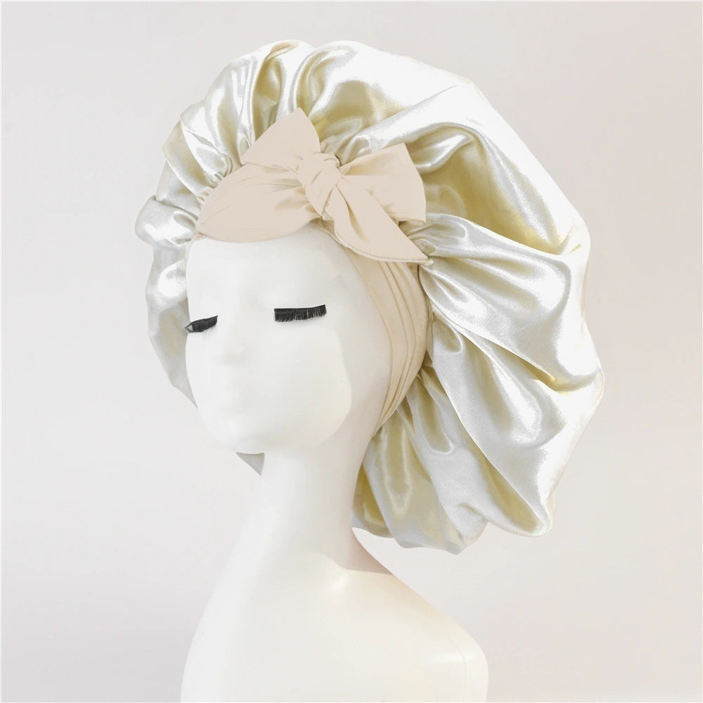 New Satin Queen Sleep Bonnet – Tie-On Night Cap for Wigs, Curls, Long & Wild Hair 0 enika193 Milky White