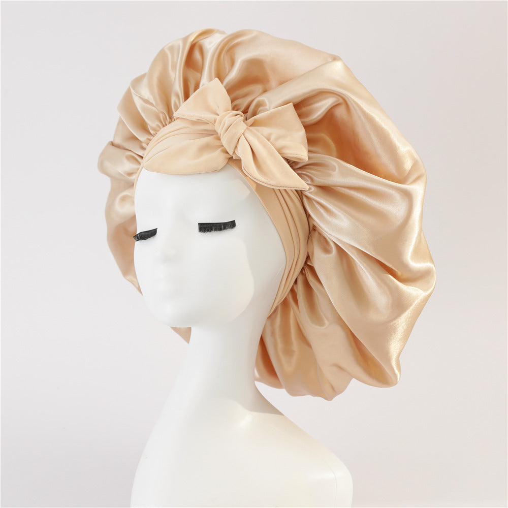 New Satin Queen Sleep Bonnet – Tie-On Night Cap for Wigs, Curls, Long & Wild Hair 0 enika193 Khaki