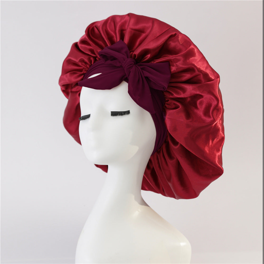 New Satin Queen Sleep Bonnet – Tie-On Night Cap for Wigs, Curls, Long & Wild Hair 0 enika193 Wine Red