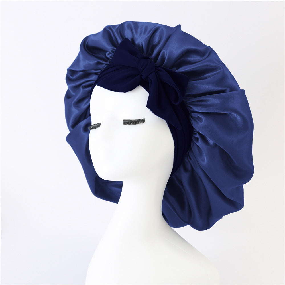 New Satin Queen Sleep Bonnet – Tie-On Night Cap for Wigs, Curls, Long & Wild Hair 0 enika193 Navy Blue