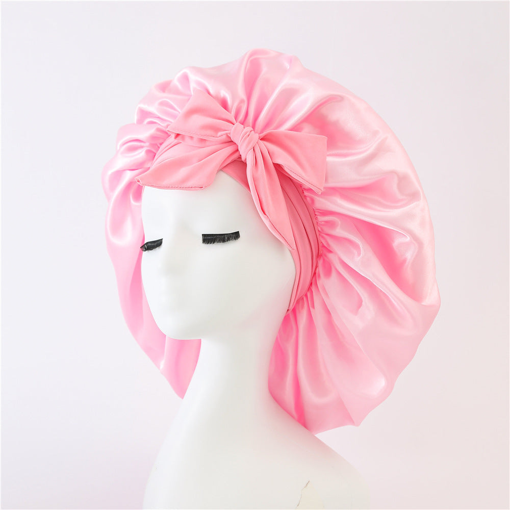 New Satin Queen Sleep Bonnet – Tie-On Night Cap for Wigs, Curls, Long & Wild Hair 0 enika193 Pink