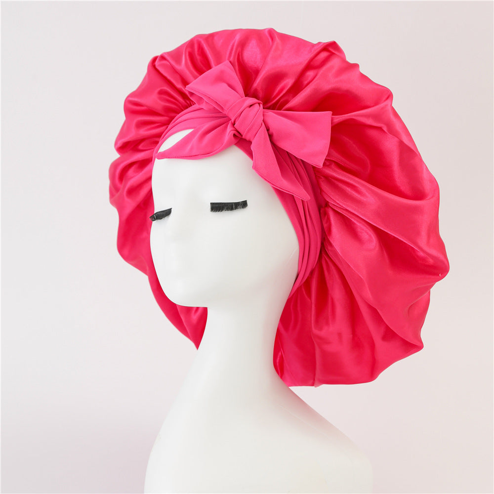 New Satin Queen Sleep Bonnet – Tie-On Night Cap for Wigs, Curls, Long & Wild Hair 0 enika193 Rose Red
