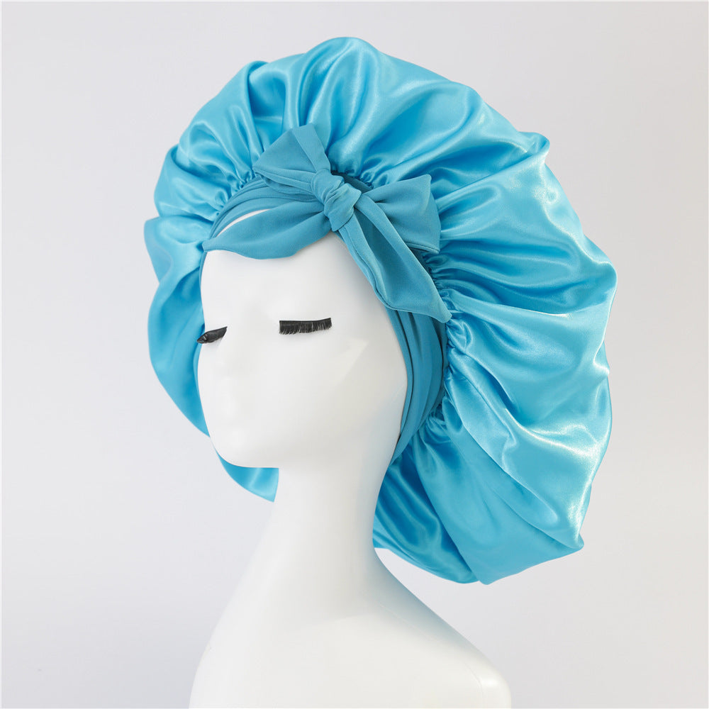 New Satin Queen Sleep Bonnet – Tie-On Night Cap for Wigs, Curls, Long & Wild Hair 0 enika193 Dark Blue