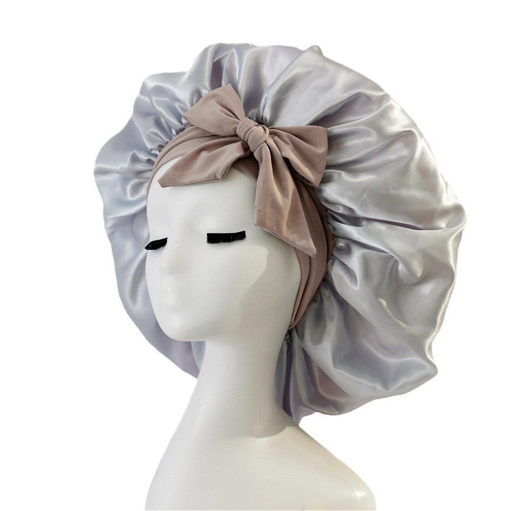 New Satin Queen Sleep Bonnet – Tie-On Night Cap for Wigs, Curls, Long & Wild Hair 0 enika193 Silver