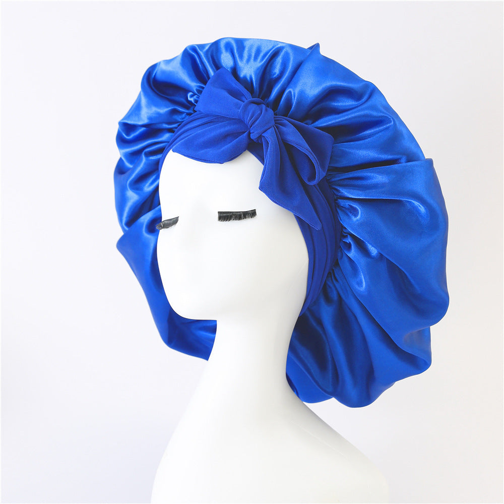 New Satin Queen Sleep Bonnet – Tie-On Night Cap for Wigs, Curls, Long & Wild Hair 0 enika193 Sapphire Blue