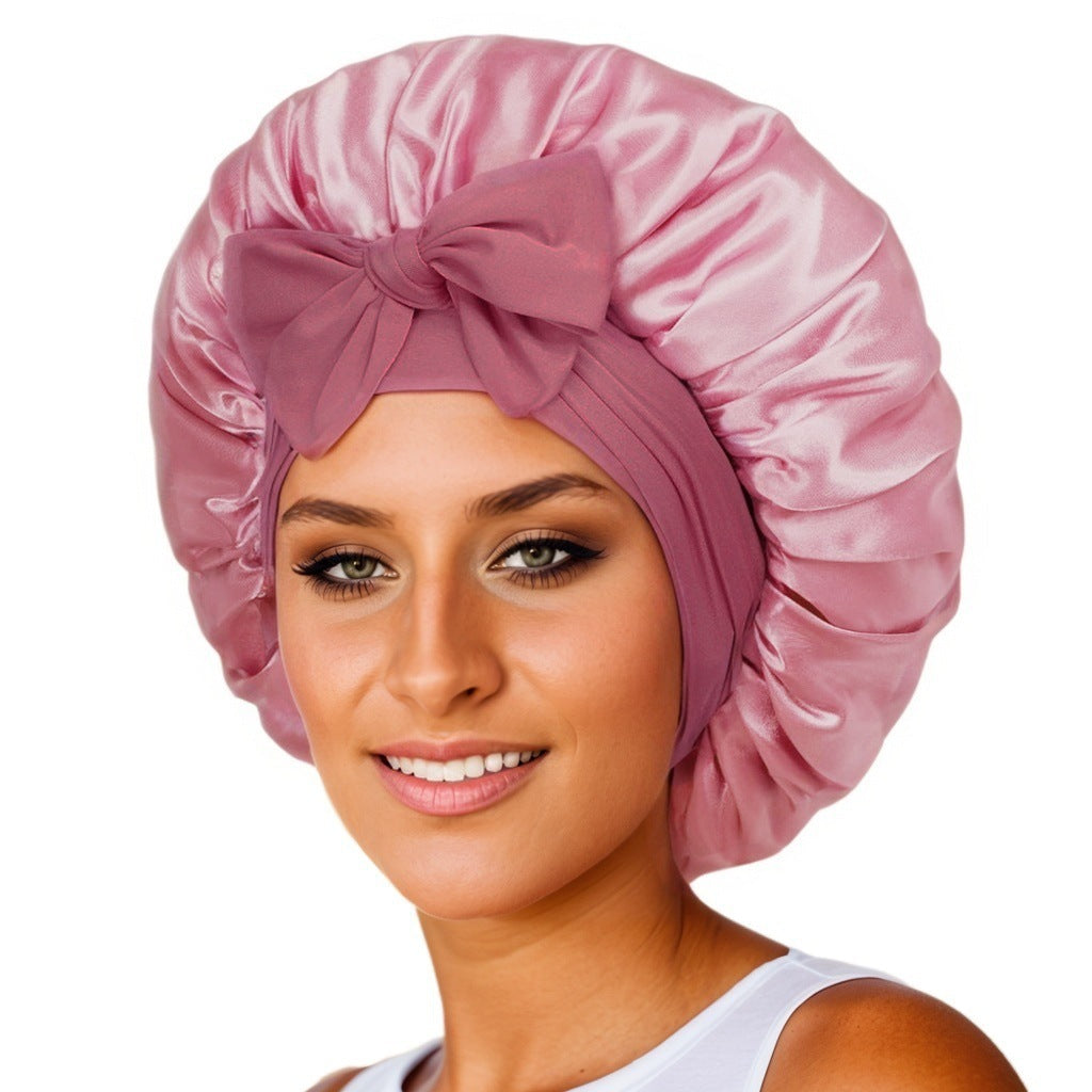 New Satin Queen Sleep Bonnet – Tie-On Night Cap for Wigs, Curls, Long & Wild Hair 0 enika193 Light Bean Paste Red